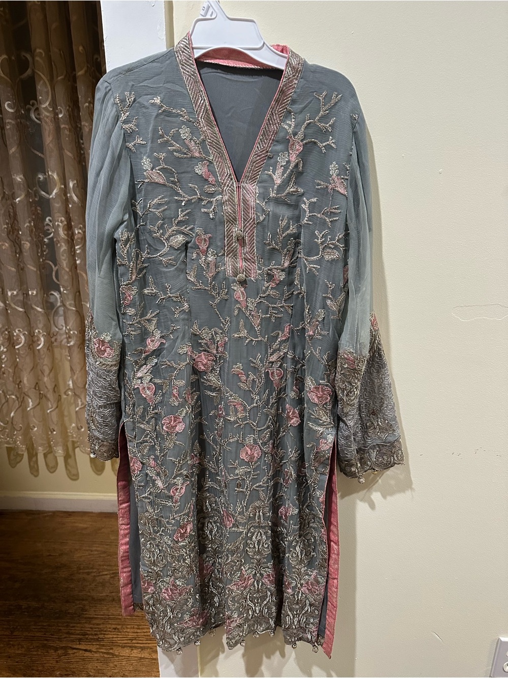Embroidered Grey Floral 3 piece suit